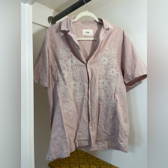 Folk Men's Light Pink Floral Embroidered Shirt - Picture 3 of 6